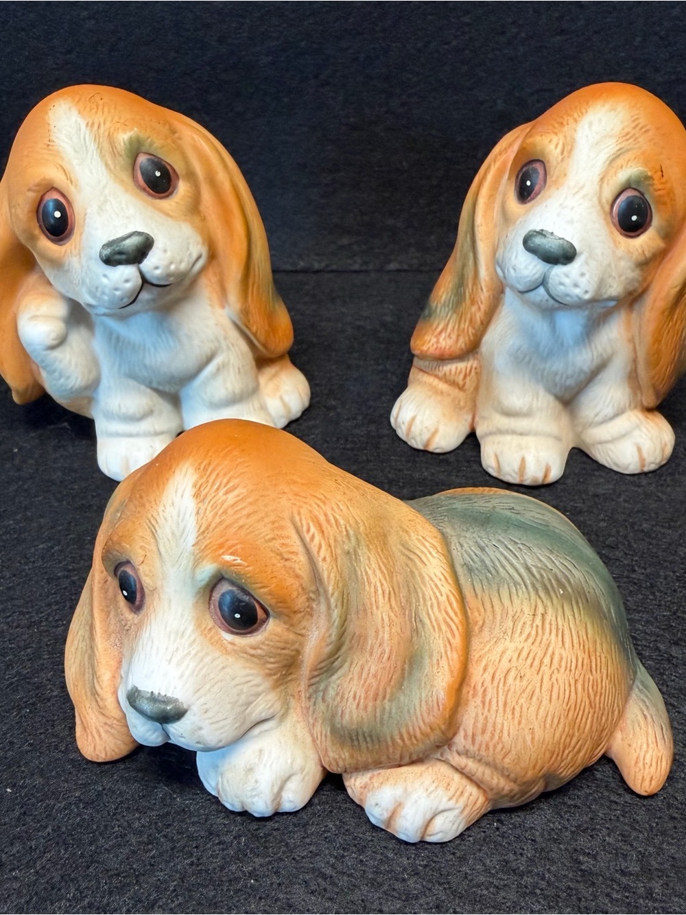 Vintage Home Interiors Ceramic Basset Hound Puppies Set of 3